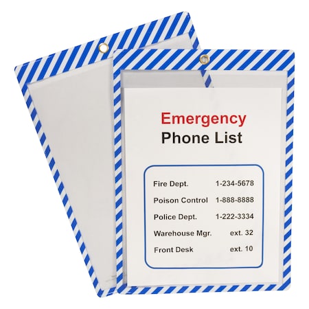 C-Line Products Safety Striped Shop Ticket Holders, Blue/White Stripes, 9 x 12, PK25 44105